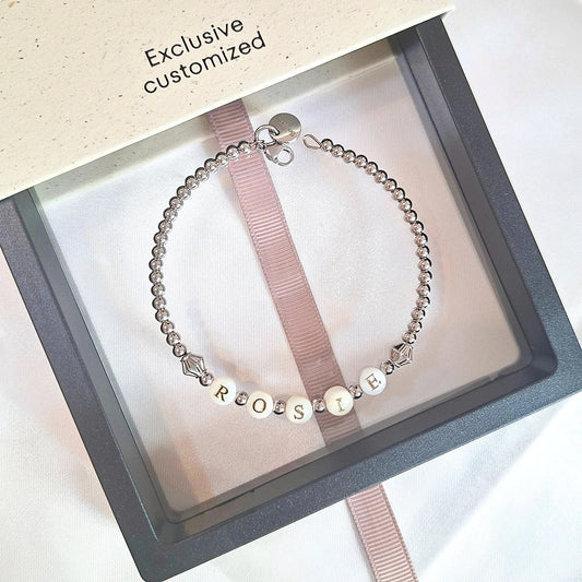 訂製名字手鈪(鈦鋼,貝母珠) Personalized shell pearl bangle
